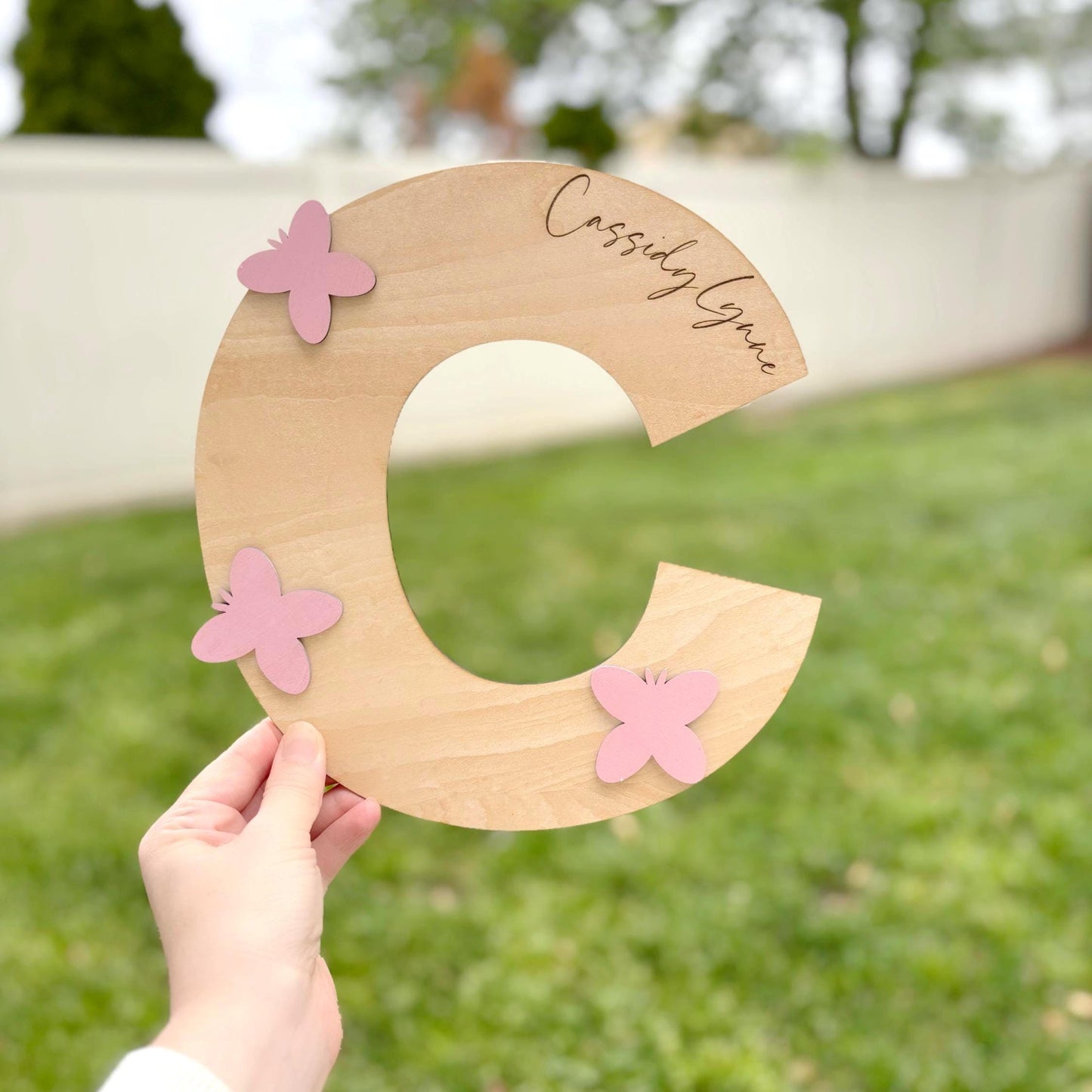 Personalized Wooden Initial with Name | Butterfly Nursery Wall Decor Custom Baby Name Sign Room Letter | Baby Shower Gift Girls Bedroom