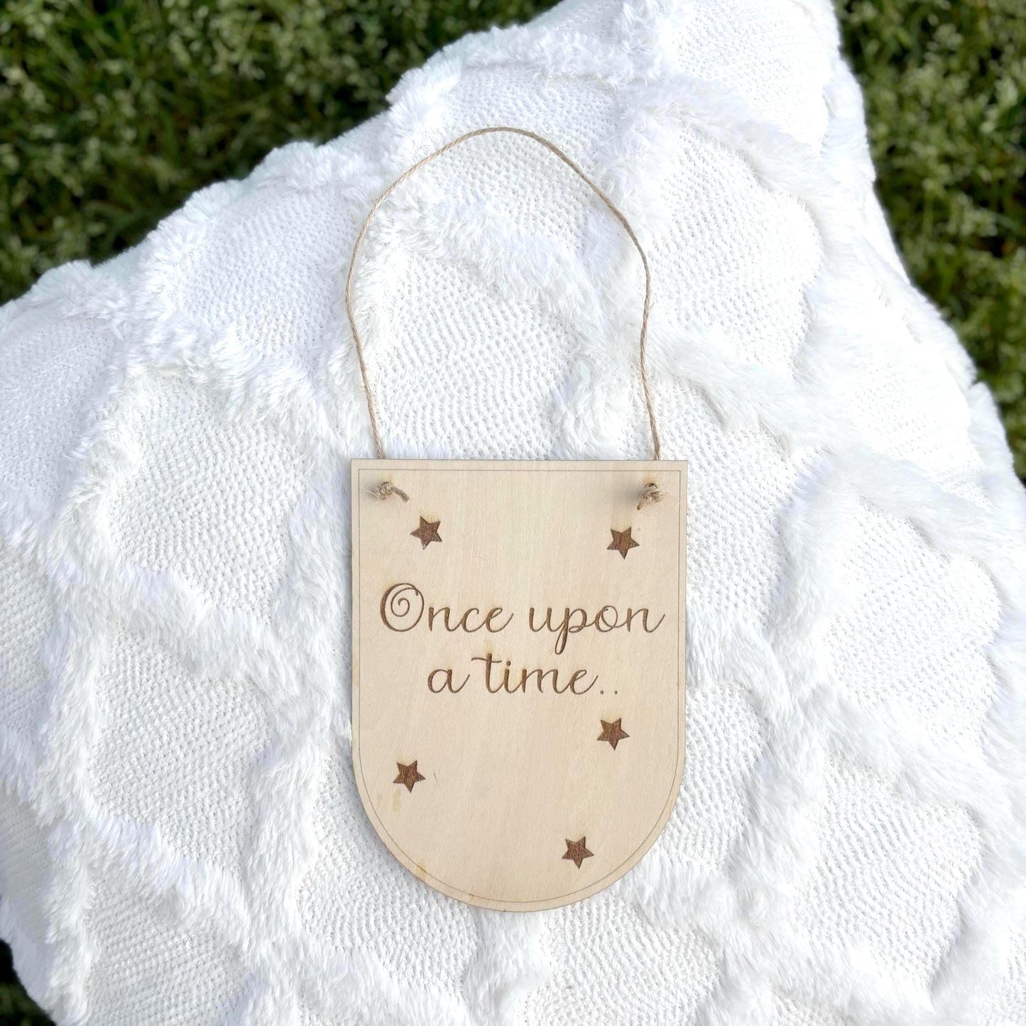 Once Upon a Time Wooden Banner Sign β Fairytale Quote Nursery Wall Decor with Stars β Rustic Kids Room or Story Corner Sign Girly Bedroom