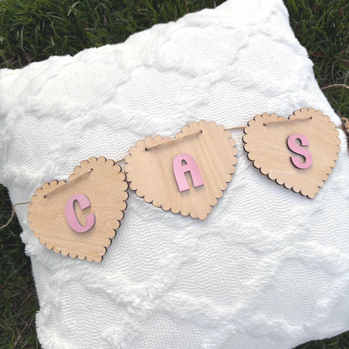 Personalized Wooden Scalloped Name Banner | Nursery Wall Decor Custom Baby Name Sign Kids Room Banner Shower Gift Name Garland Girl Birthday
