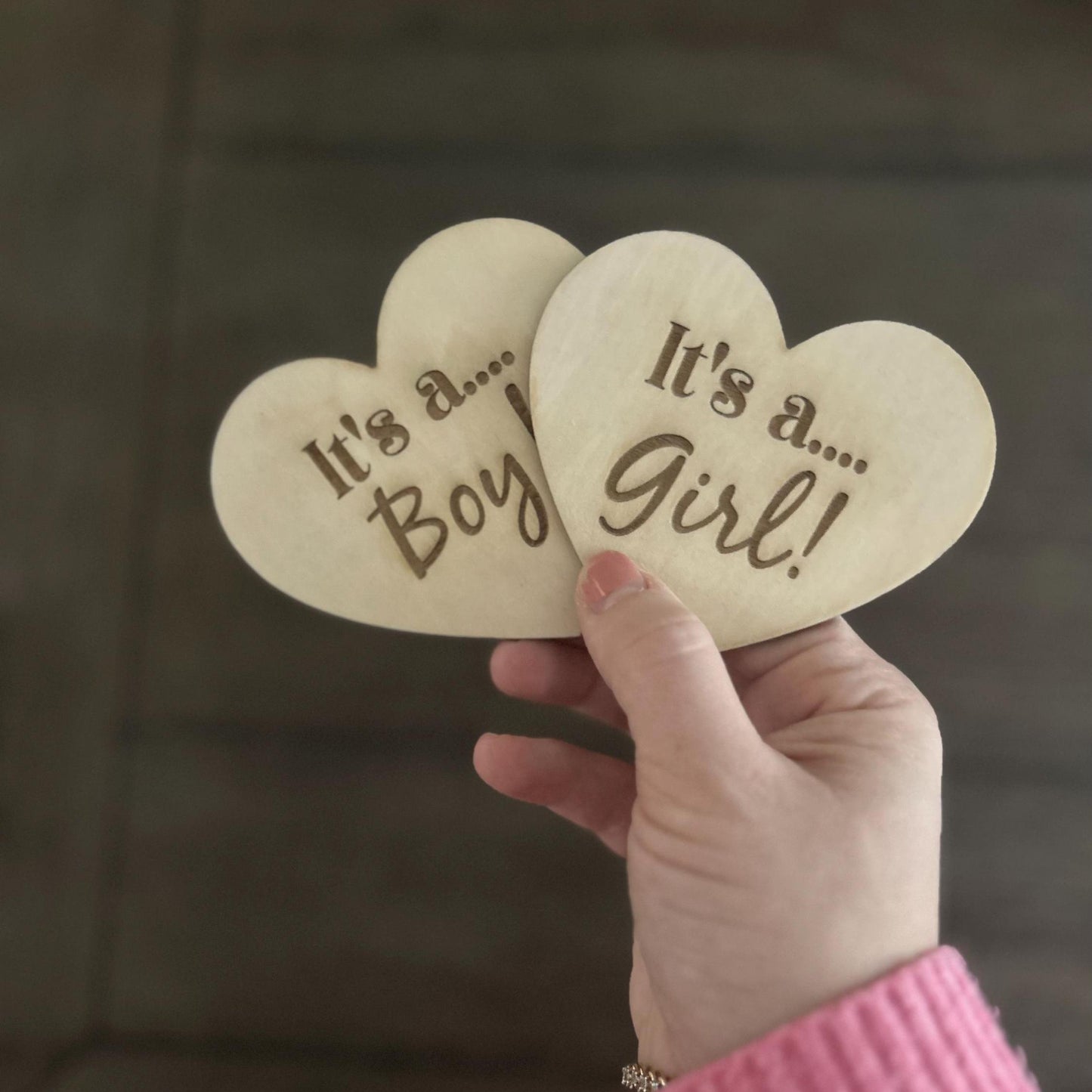 Personalized Gender Reveal Heart Discs “It’s a Boy” & “It’s a Girl” Announcement Signs Custom Wooden Pregnancy Reveal Gift | Keepsake Plaque