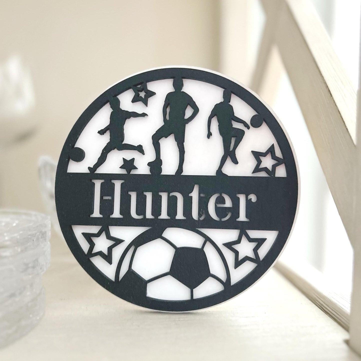 Personalized Soccer Name Sign – Custom Round Wall Plaque for Kids | Soccer Room Decor | Sports Nursery or Birthday Gift Boys Bedroom Girls