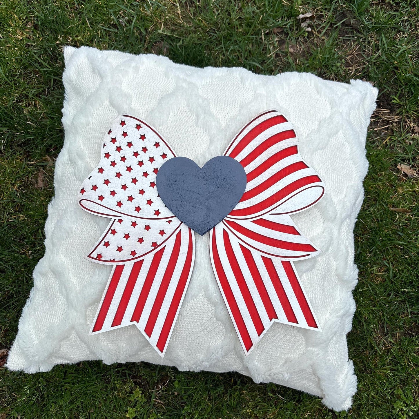 Patriotic Bow Wall Sign โ Red, White & Blue Americana Decor | Handmade Wooden 4th of July Sign | Farmhouse Porch or Mantel Decoration USA