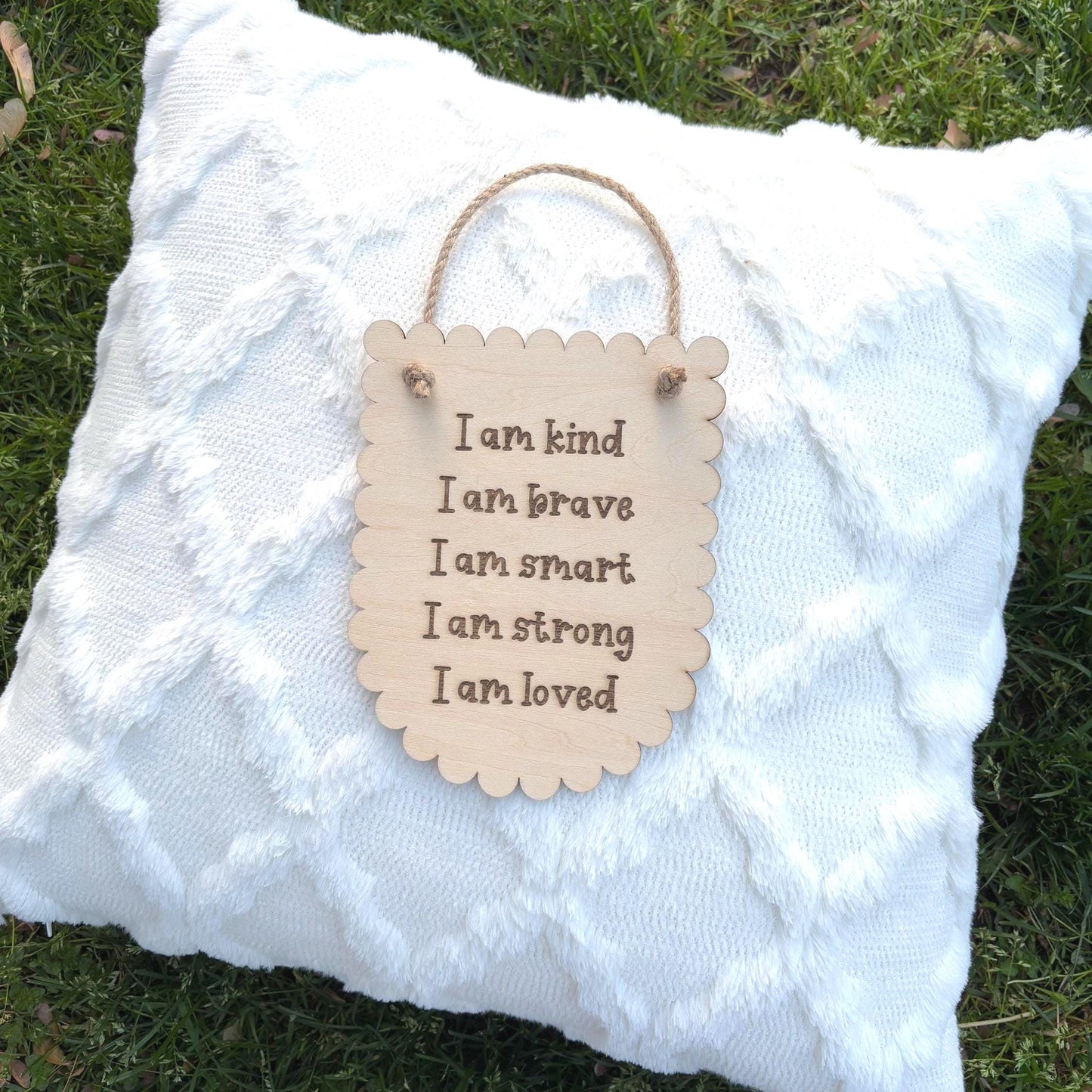 Kids Affirmation Wall Sign | I Am Kind, Brave, Smart, Loved | Positive Quote Wood Decor Nursery Classroom Wall Hanging | Daily Reminder Sign
