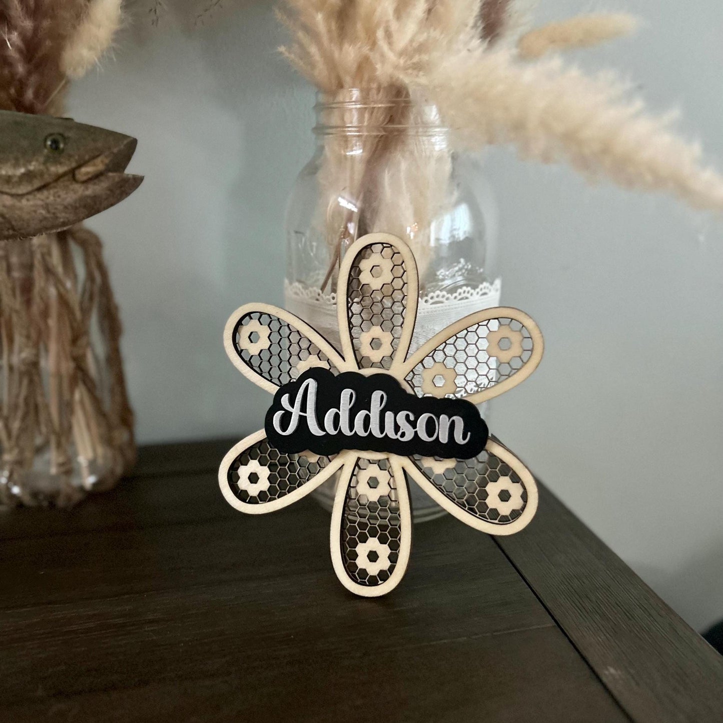 Personalized Flower Name Sign โ Custom Laser Cut Wood Nursery Decor Baby Name Announcement | Kids Room Wall Art Keepsake Gift Girls Bedroom
