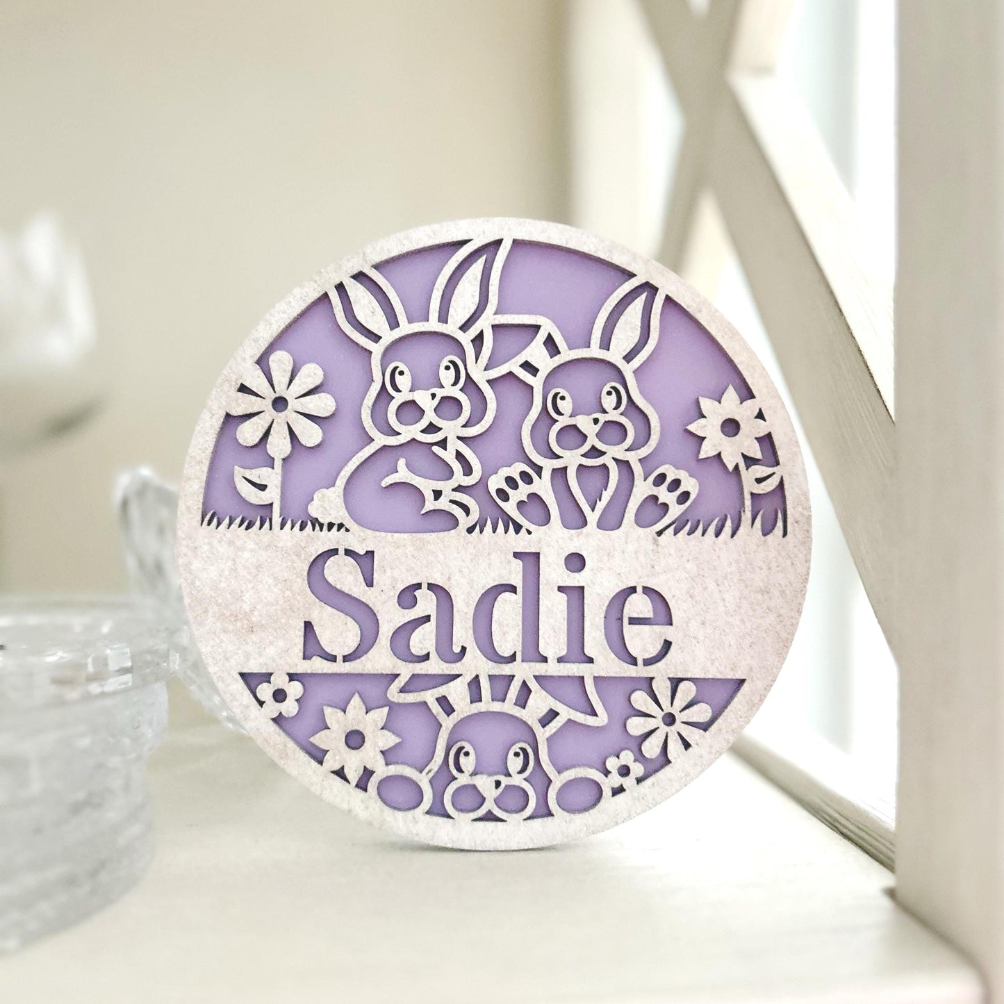 Personalized Bunny Name Sign – Custom Easter Bunny Wall Art for Kids | Layered Wood Nursery Decor | Spring Baby Gift