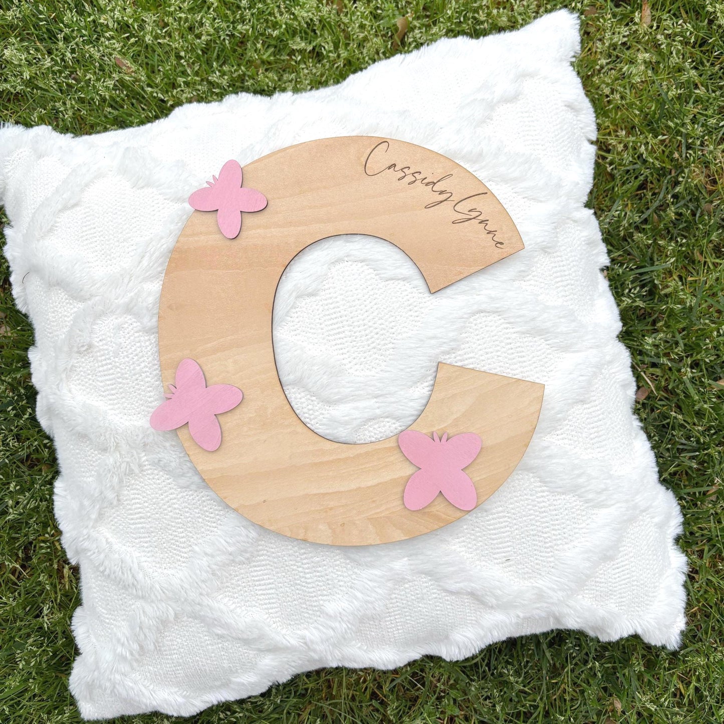 Personalized Wooden Initial with Name | Butterfly Nursery Wall Decor Custom Baby Name Sign Room Letter | Baby Shower Gift Girls Bedroom