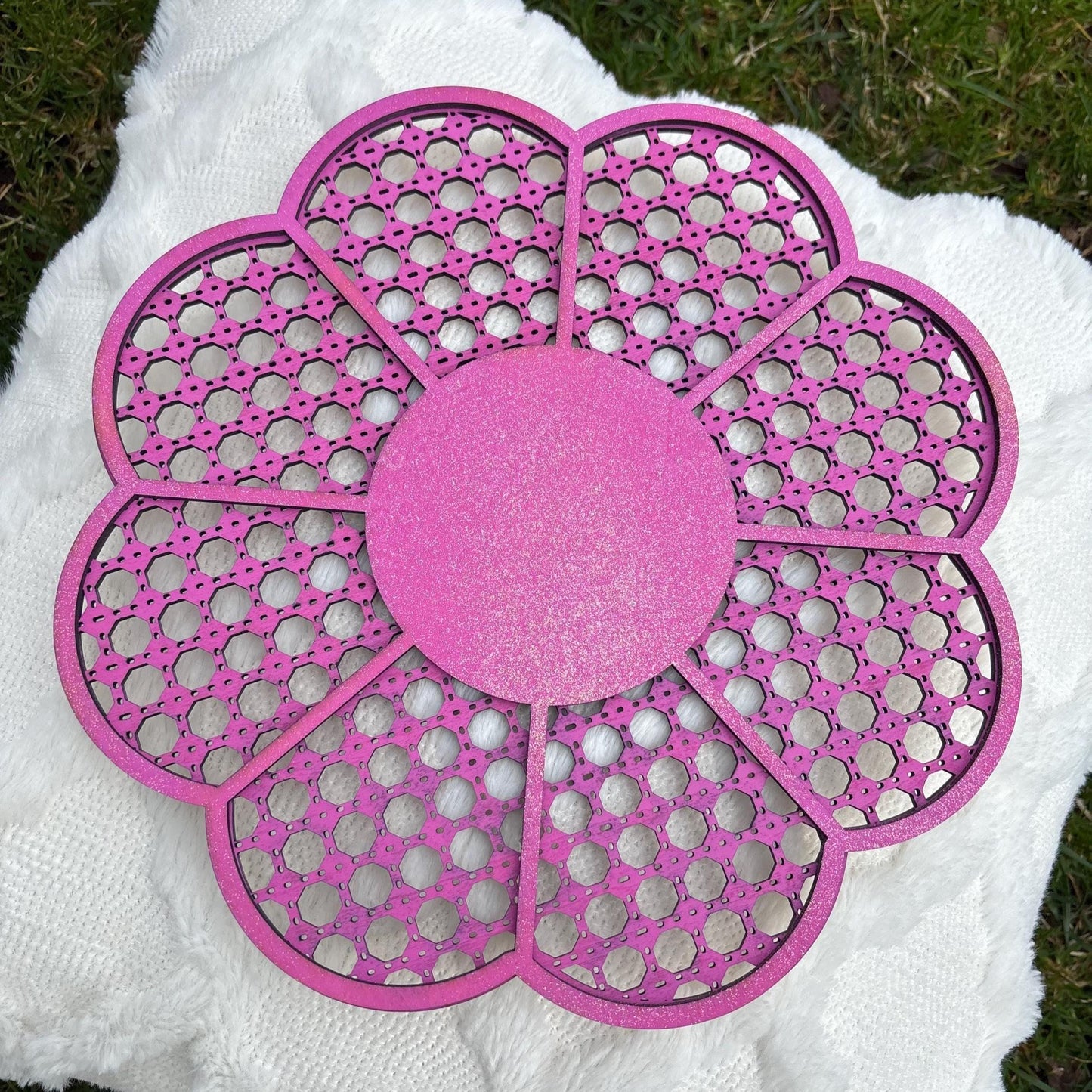Flower Rattan Wall Hanging β Boho Nursery Decor | Double-Layered Wooden Floral Sign | Girls Room Accent | Whimsical Baby Shower Gift Girly