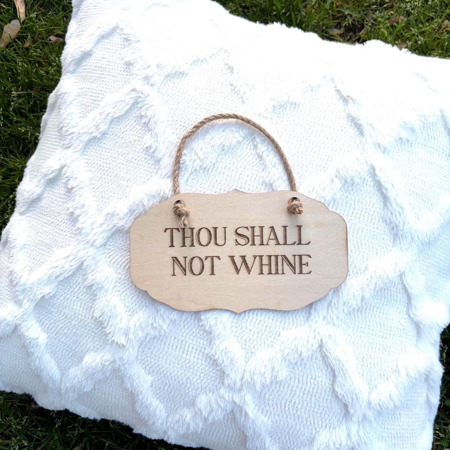 Thou Shall Not Whine Wooden Sign | Funny Home Decor | Rustic Mini Wall Hanging | Parenting Humor Sign | Playroom or Kitchen Wall Art