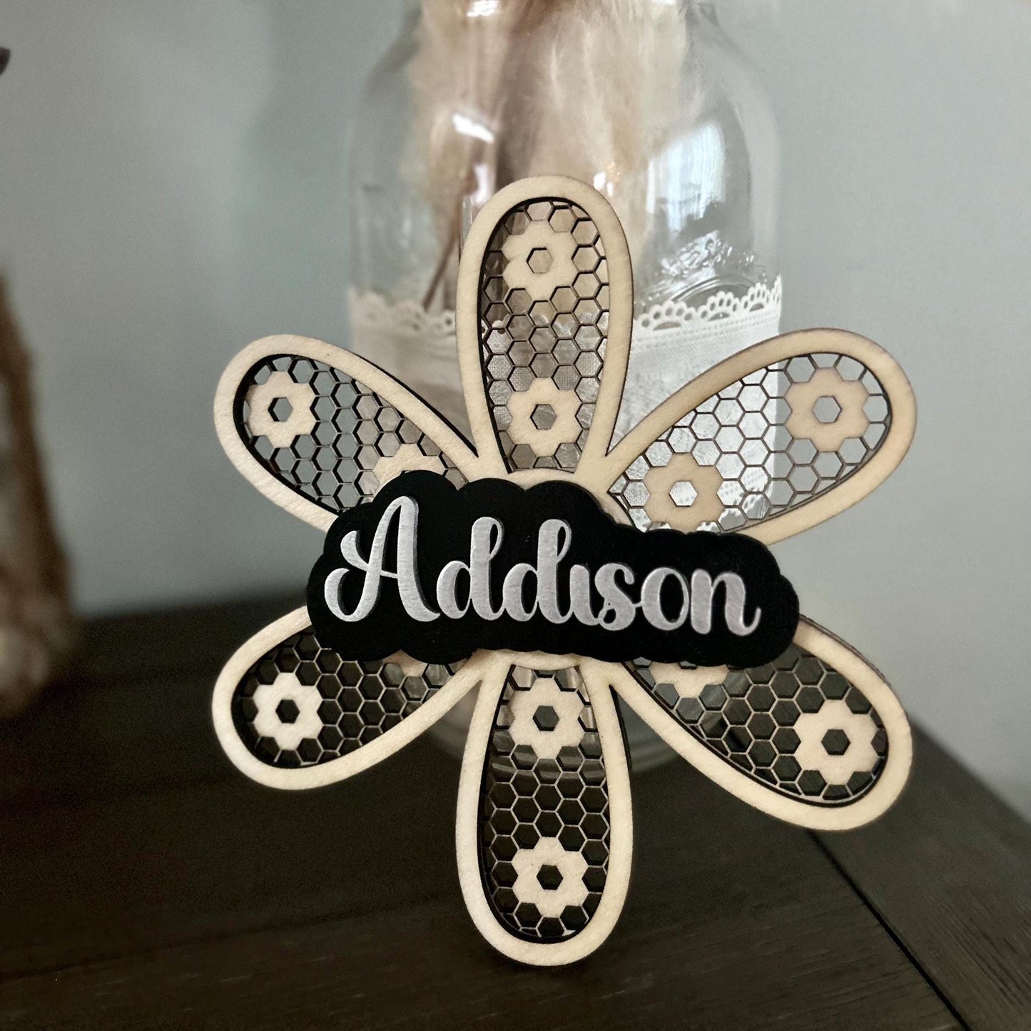 Personalized Flower Name Sign โ Custom Laser Cut Wood Nursery Decor Baby Name Announcement | Kids Room Wall Art Keepsake Gift Girls Bedroom
