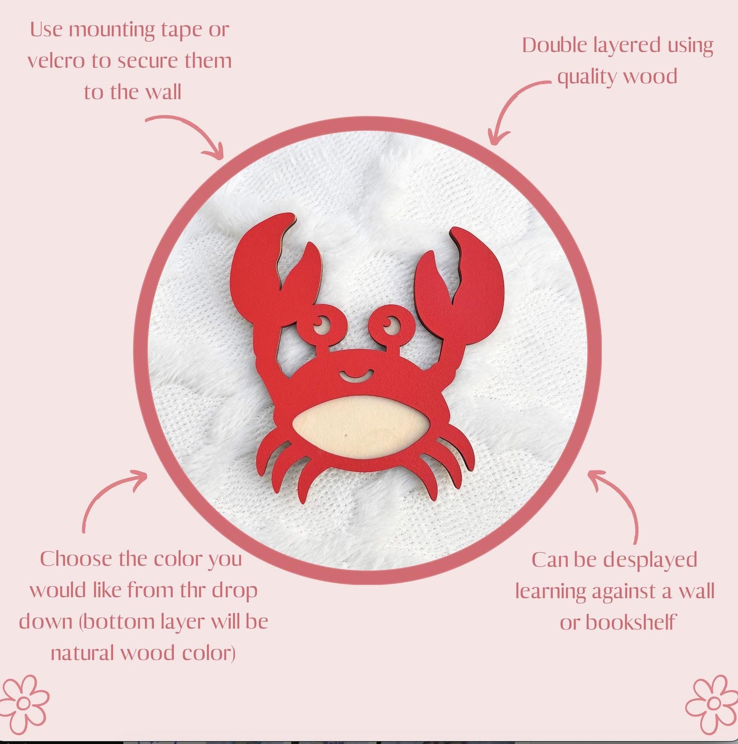 Crab Wall Sign β Coastal Nursery Decor | Handmade Wooden Ocean-Themed Wall Art | Summer Baby Gift | Cute Sea Animal for Kids Room Marine