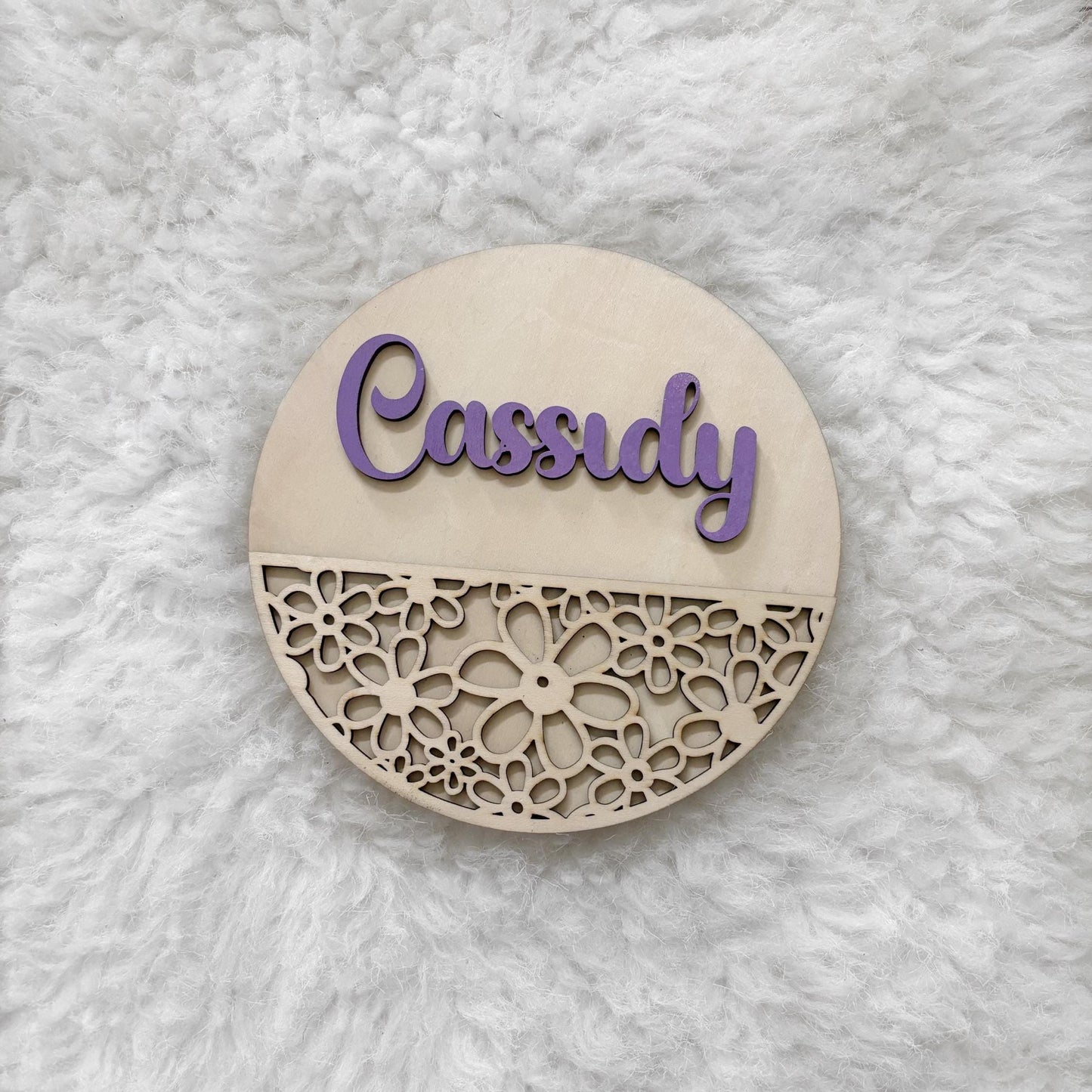 Personalized Wooden Name Sign β Double Layer Laser Cut Wall Art | Custom Nursery Decor | Baby Name Reveal Gift | Kids Room Keepsake Floral