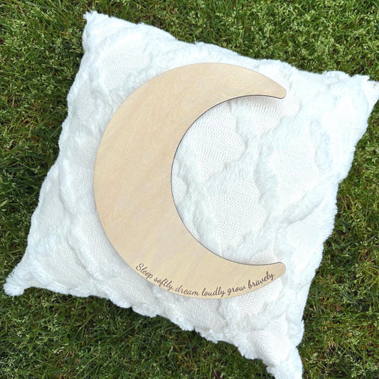 Crescent Moon Nursery Sign | Sleep Softly Dream Loudly Grow Bravely | Wooden Wall Decor | Baby Room Quote | Neutral Gender Nursery Art Girl