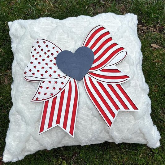Patriotic Bow Wall Sign – Red, White & Blue Americana Decor | Handmade Wooden 4th of July Sign | Farmhouse Porch or Mantel Decoration USA