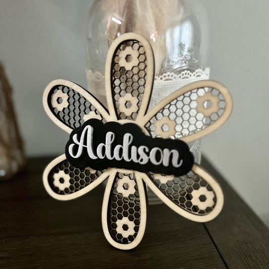 Personalized Flower Name Sign – Custom Laser Cut Wood Nursery Decor Baby Name Announcement | Kids Room Wall Art Keepsake Gift Girls Bedroom