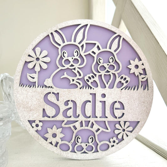 Personalized Bunny Name Sign – Custom Easter Bunny Wall Art for Kids | Layered Wood Nursery Decor | Spring Baby Gift