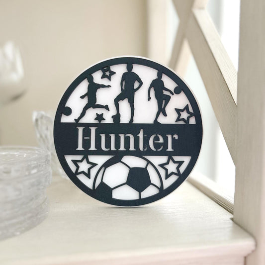 Personalized Soccer Name Sign – Custom Round Wall Plaque for Kids | Soccer Room Decor | Sports Nursery or Birthday Gift Boys Bedroom Girls