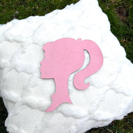 Doll Face Silhouette Wall Sign – Girly Room Decor | Handmade Wooden Wall Art | Barbie-Inspired Party & Fashion Decor | Kids Room Accent