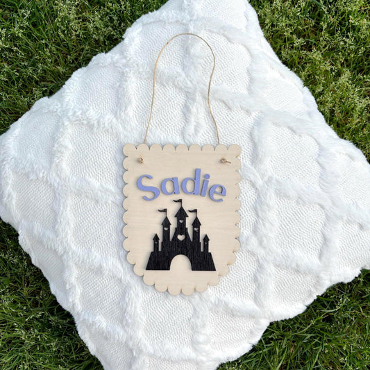 Personalized Castle Name Sign for Girls – Custom Wooden Princess Wall Decor with 3D Name Nursery, Bedroom, or Door Hanging Gift for Kids
