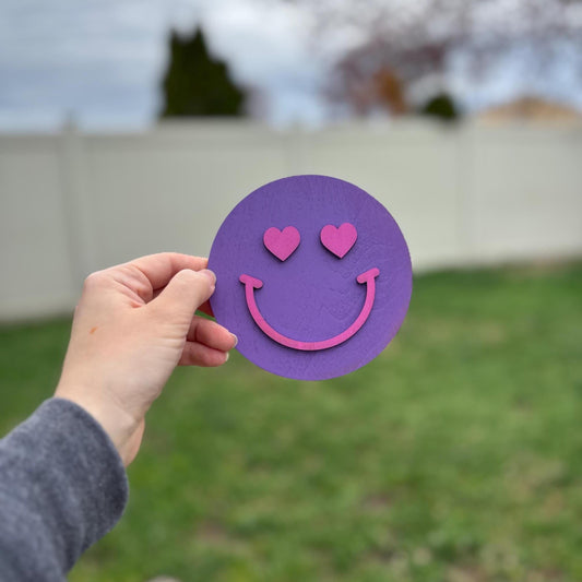 Smile Face Wall Sign – Heart Eyes Wooden Decor | Laser Cut Modern Nursery Art | Positive Kids Room or Playroom Wall Hanging Happy Wall Art