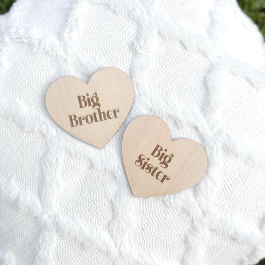 Big Brother Big Sister Wooden Heart Sign | Big Bro Announcement Prop Sibling Gift Idea Nursery Decor Pregnancy Reveal Baby Shower Keepsake