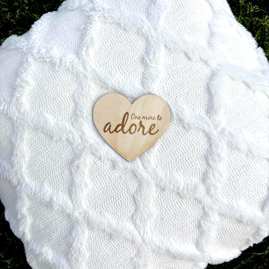 One More to Adore Baby Announcement Sign – Wooden Heart Pregnancy Reveal Keepsake Minimalist Nursery Shelf Decor Third Pregnancy Mother Mom