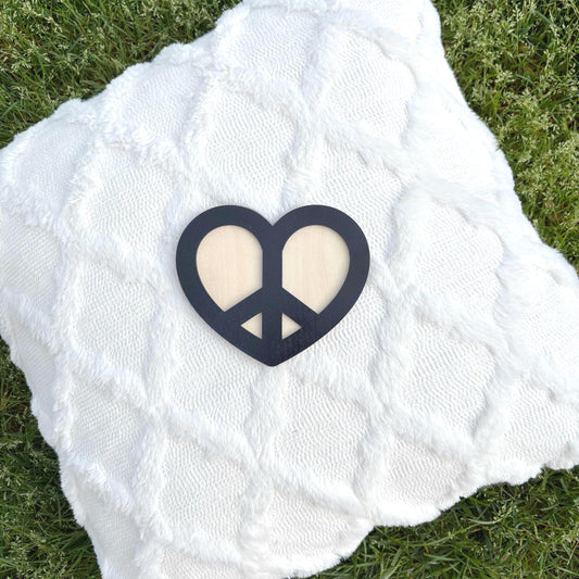 Heart Peace Sign Wall Art – Boho Wooden Decor for Nursery, Kids Room, or Playroom – Minimalist Love and Peace Symbol Sign Girly Boys Bedroom