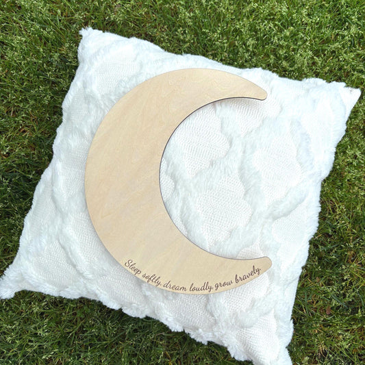 Crescent Moon Nursery Sign | Sleep Softly Dream Loudly Grow Bravely | Wooden Wall Decor | Baby Room Quote | Neutral Gender Nursery Art Girl