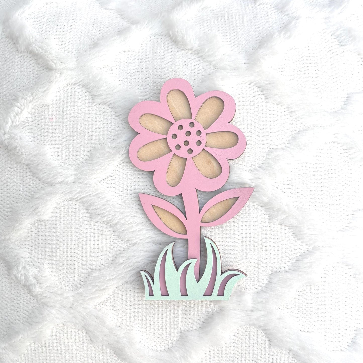 Wooden Flower Wall Sign – Handmade Spring Nursery Decor | Pastel Pink & Mint Floral Wall Art | Kids Room or Baby Shower Gift