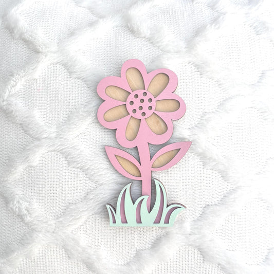 Wooden Flower Wall Sign – Handmade Spring Nursery Decor | Pastel Pink & Mint Floral Wall Art | Kids Room or Baby Shower Gift