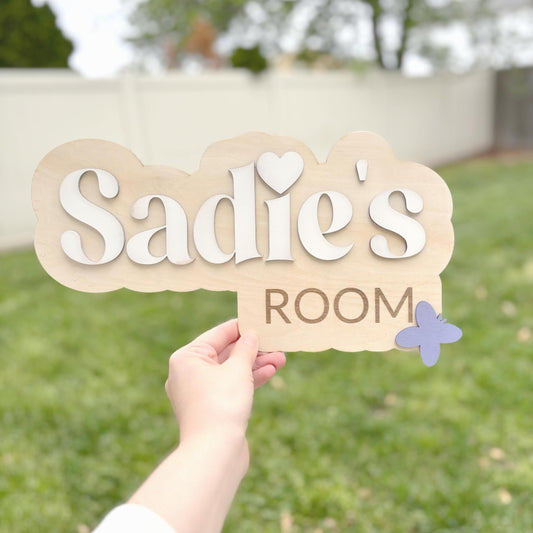 Personalized Kids Room Sign | Custom Name Door Sign | Girls Room Wall Decor | Wooden Name Plaque with Butterfly | Nursery or Bedroom Sign