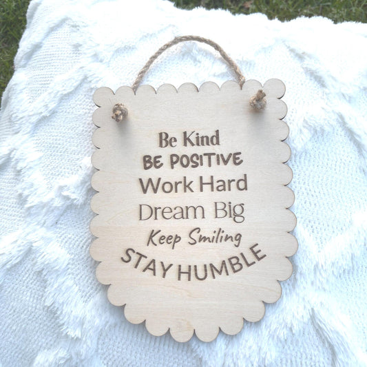 Inspirational Wooden Quote Sign | Be Kind Wall Decor Positive Affirmation Hanging | Motivational Kids Room Decor | Classroom or Office Sign