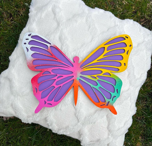 Butterfly Wall Sign – Colorful Nursery Decor | Handmade Layered Wood Wall Art | Whimsical Kids Room or Playroom Hanging | Multicolor Rainbow
