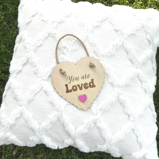 You Are Loved Heart Sign Inspirational Wood Wall Decor for Nursery, Kids Room, or Gift Basket Positive Affirmation Keepsake Nice Happy Fun
