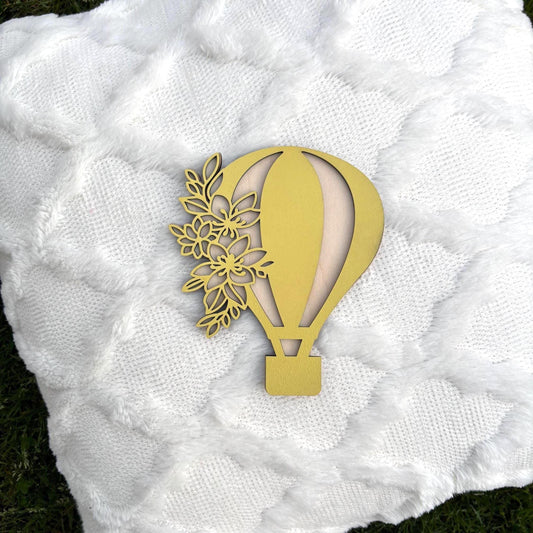 Hot Air Balloon Wall Sign – Floral Nursery Decor | Handmade Wooden Baby Room Art | Whimsical Baby Shower Gift | Dreamy Kids Wall Hanging