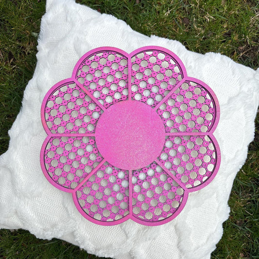 Flower Rattan Wall Hanging – Boho Nursery Decor | Double-Layered Wooden Floral Sign | Girls Room Accent | Whimsical Baby Shower Gift Girly