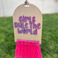 Girls Rule the World Wall Hanging | Girls Room Decor | Feminist Wall Art | Handmade Banner | Inspirational Nursery Decor | Pink Fringe Sign