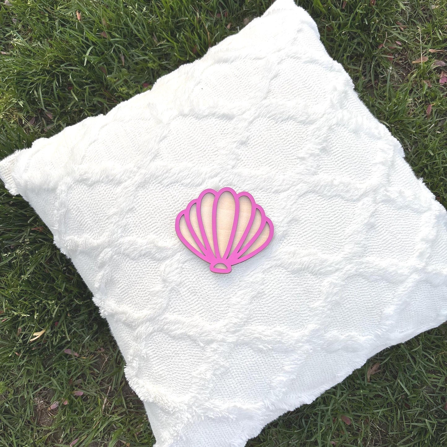 Wooden Seashell Wall Sign – Handmade Coastal Nursery Decor | Lavender & Natural Beach-Themed Wall Art | Baby Shower or Ocean Room Gift