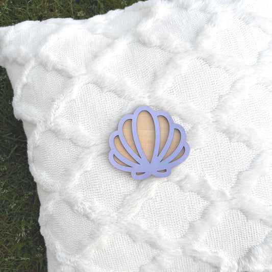Wooden Seashell Wall Sign – Handmade Coastal Nursery Decor | Lavender & Natural Beach-Themed Wall Art | Baby Shower or Ocean Room Gift