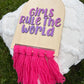 Girls Rule the World Wall Hanging | Girls Room Decor | Feminist Wall Art | Handmade Banner | Inspirational Nursery Decor | Pink Fringe Sign