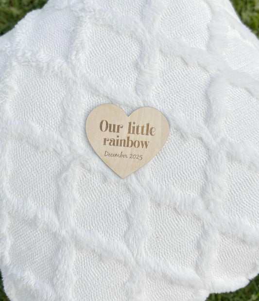 Our Little Rainbow Baby Announcement Sign – Personalized Wooden Heart for Pregnancy Reveal or Nursery Keepsake Miracle Baby Miscarriage Gift