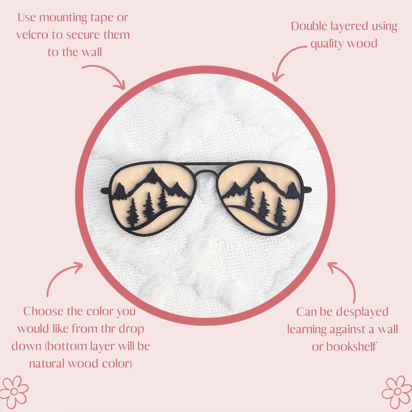 Mountain Sunglasses Wall Art – Nature-Inspired Wooden Decor for Adventure Lovers, Cabin Vibes, or Travel Nursery – Handmade Gift Idea