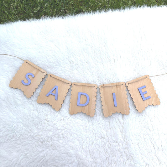 Personalized Wooden Name Banner | Nursery Wall Decor Custom Baby Name Sign | Kids Room Banner | Baby Shower Gift Name Garland Girl Birthday