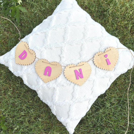 Personalized Wooden Scalloped Name Banner | Nursery Wall Decor Custom Baby Name Sign Kids Room Banner Shower Gift Name Garland Girl Birthday