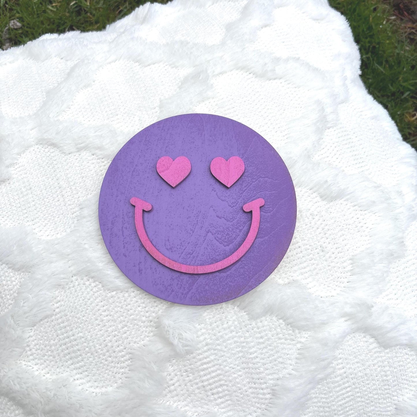 Smile Face Wall Sign – Heart Eyes Wooden Decor | Laser Cut Modern Nursery Art | Positive Kids Room or Playroom Wall Hanging Happy Wall Art
