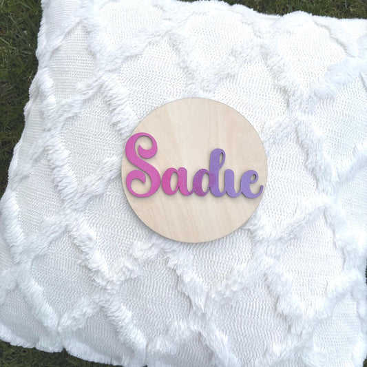 Personalized Name Disc – Custom Wooden Name Sign for Kids | Nursery Wall Decor or Gift | Gradient Glitter Finish | Round Wood Plaque Baby