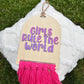 Girls Rule the World Wall Hanging | Girls Room Decor | Feminist Wall Art | Handmade Banner | Inspirational Nursery Decor | Pink Fringe Sign