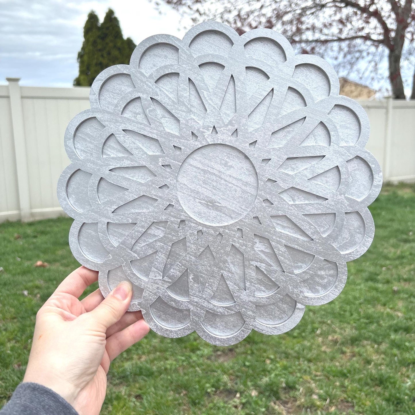 Sun Mandala Wall Art – Laser Cut Wood Decor – Silver Sunburst Hanging – Boho Neutral Room Decor – Spiritual Gift – Modern Layered Art