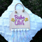 Babe Cave Wall Sign – Handmade Wood Room Decor | Pink & Yellow Floral Wall Hanging Fringe | Dorm, Bedroom She-Shed Art Girly Girls Nursery