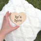 Gender Announcement Heart Set – He’s Here She’s Here Signs | Baltic Birch Wood | Baby Reveal Gift | Pregnancy Announcement Keepsake Newborn