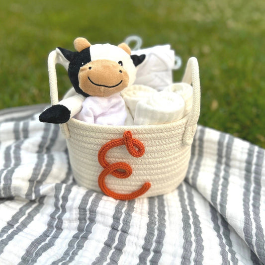 PERSONALIZED Initial Baby Shower Gift Basket • Customize Rope Name Custom Monogram Gift Basket Toy Basket Storage Basket Gift Initial